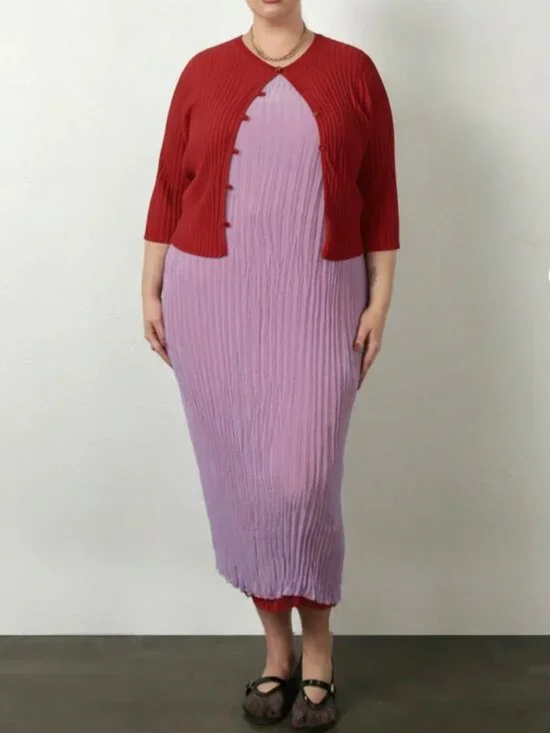 NWT- Baacal Lipstick Red "Maya" Pleated Cardigan - Picture 3 of 9